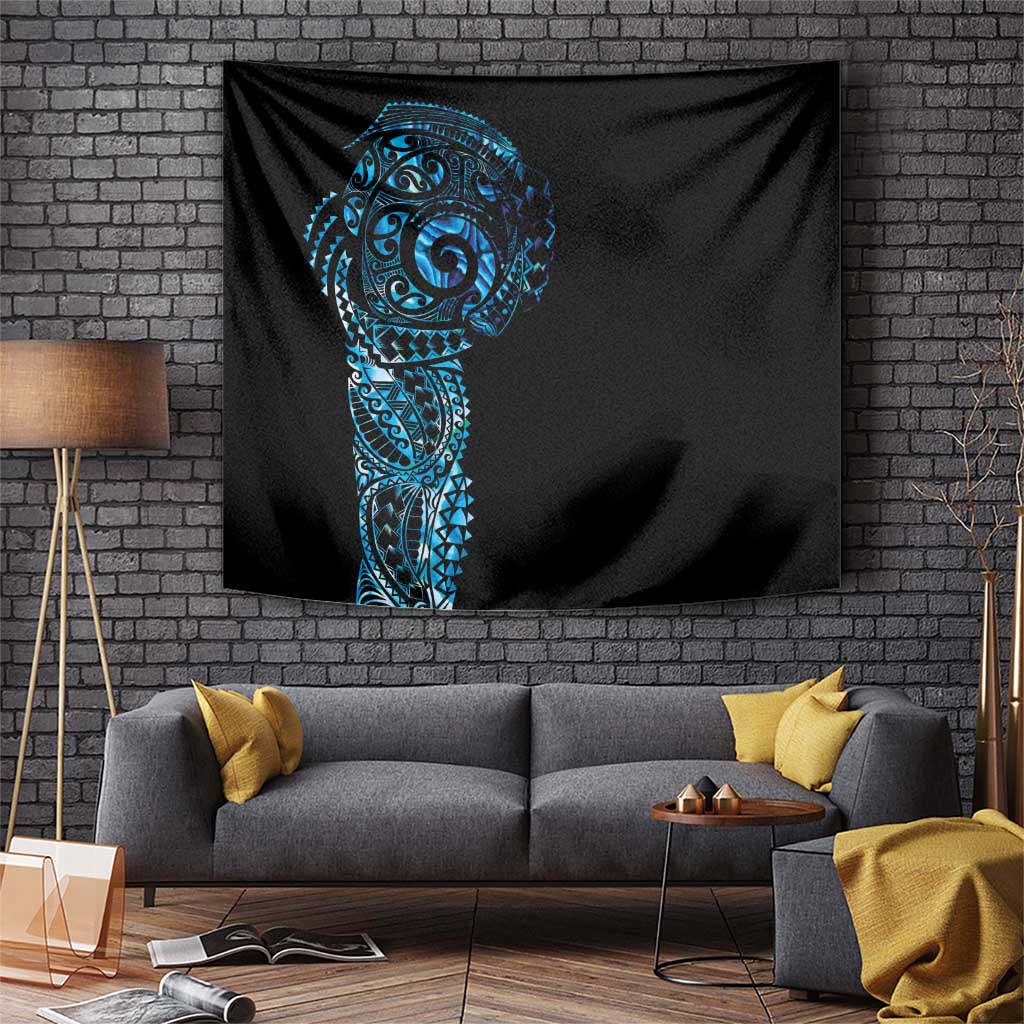 New Zealand Maori Koru Art Traditional Tattoo Tapestry Paua Shell LT03 Black - Polynesian Pride