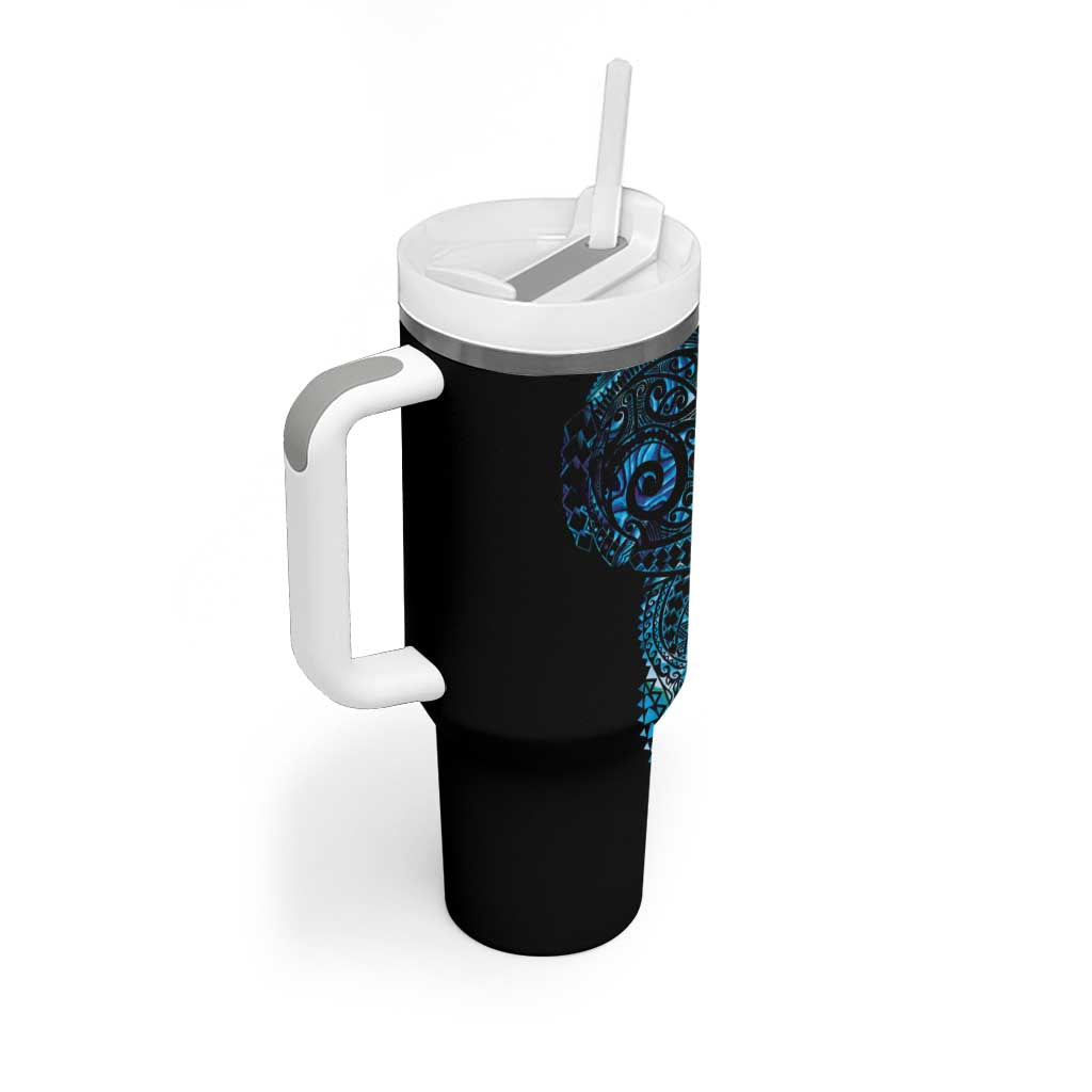 New Zealand Maori Koru Art Traditional Tattoo Tumbler With Handle Paua Shell