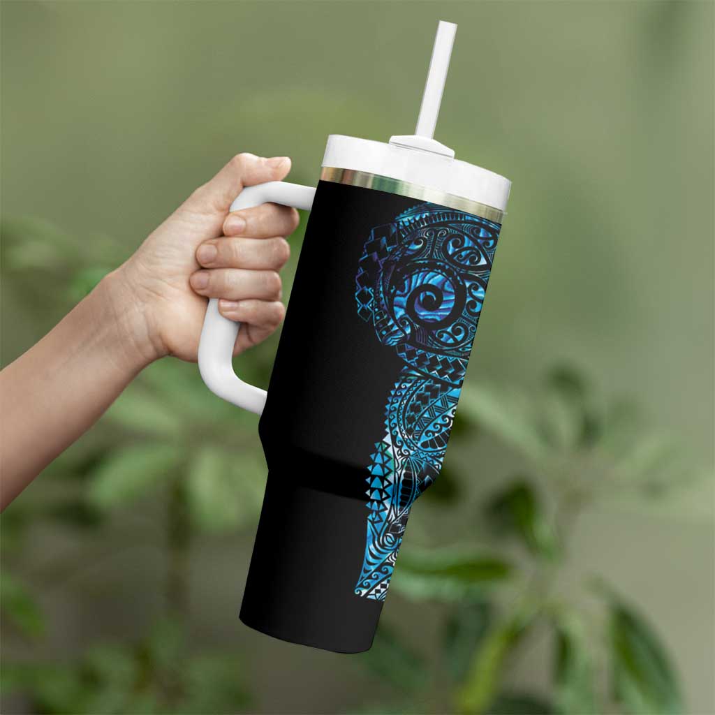 New Zealand Maori Koru Art Traditional Tattoo Tumbler With Handle Paua Shell