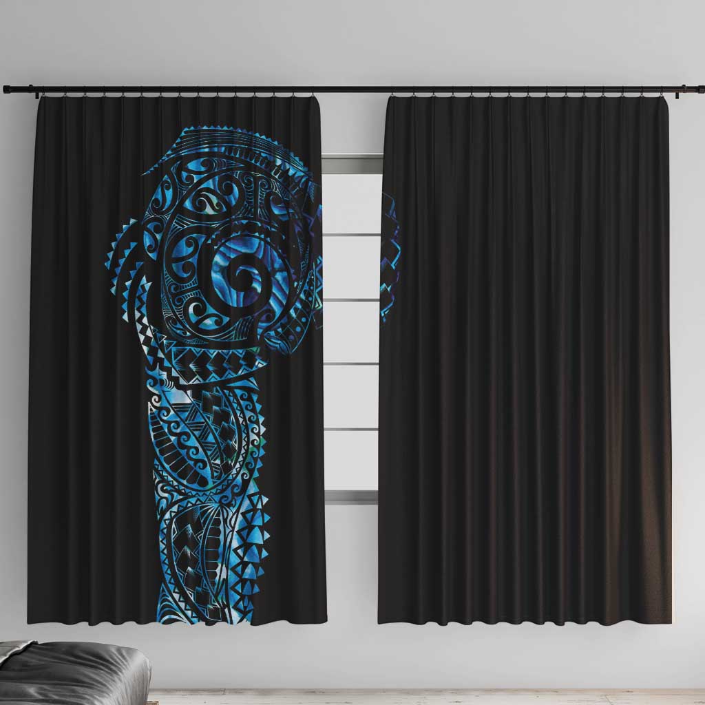 New Zealand Maori Koru Art Traditional Tattoo Window Curtain Paua Shell LT03 With Hooks Black - Polynesian Pride