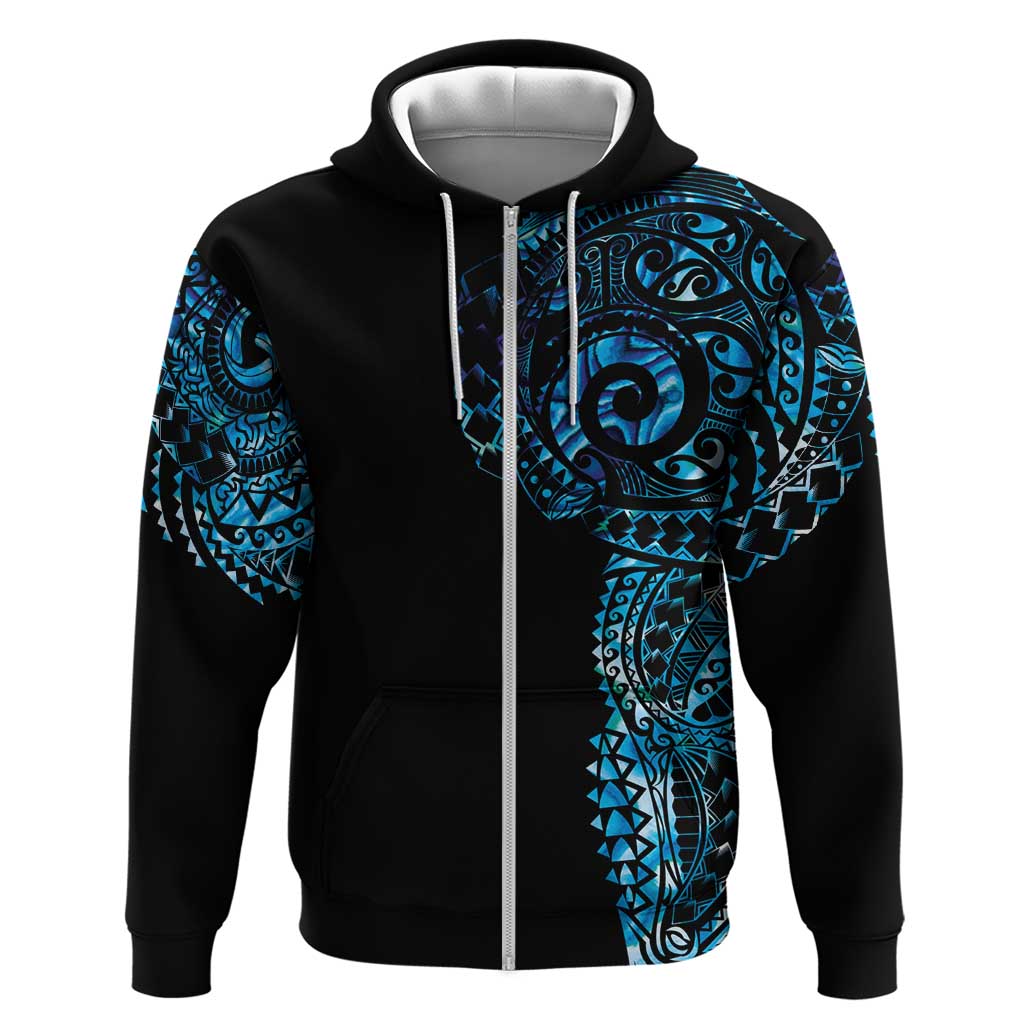 New Zealand Maori Koru Art Traditional Tattoo Zip Hoodie Paua Shell LT03 Zip Hoodie Black - Polynesian Pride