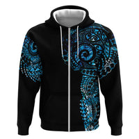 New Zealand Maori Koru Art Traditional Tattoo Zip Hoodie Paua Shell LT03 Zip Hoodie Black - Polynesian Pride
