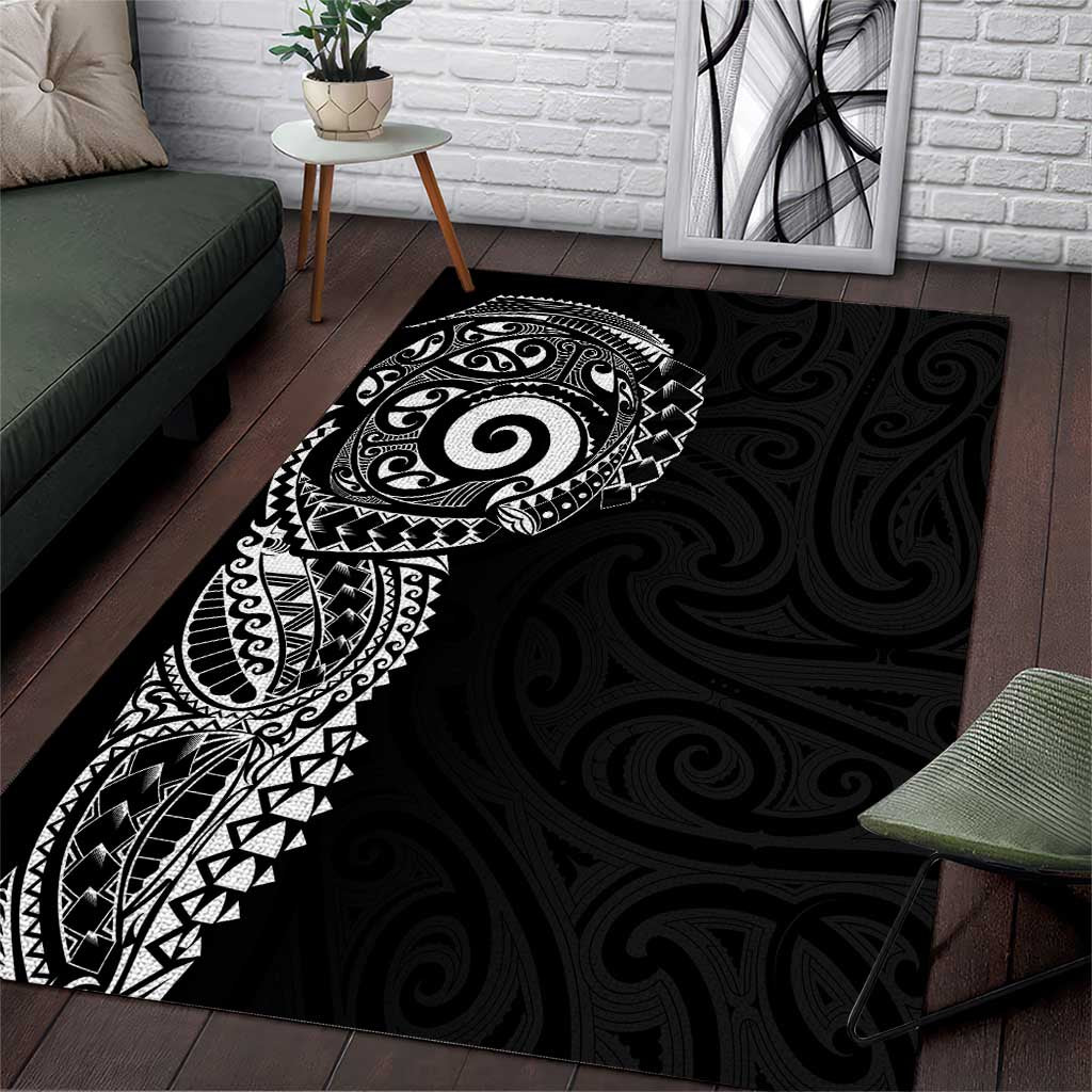 New Zealand Maori Koru Art Traditional Tattoo Area Rug Simple Style LT03 Black - Polynesian Pride