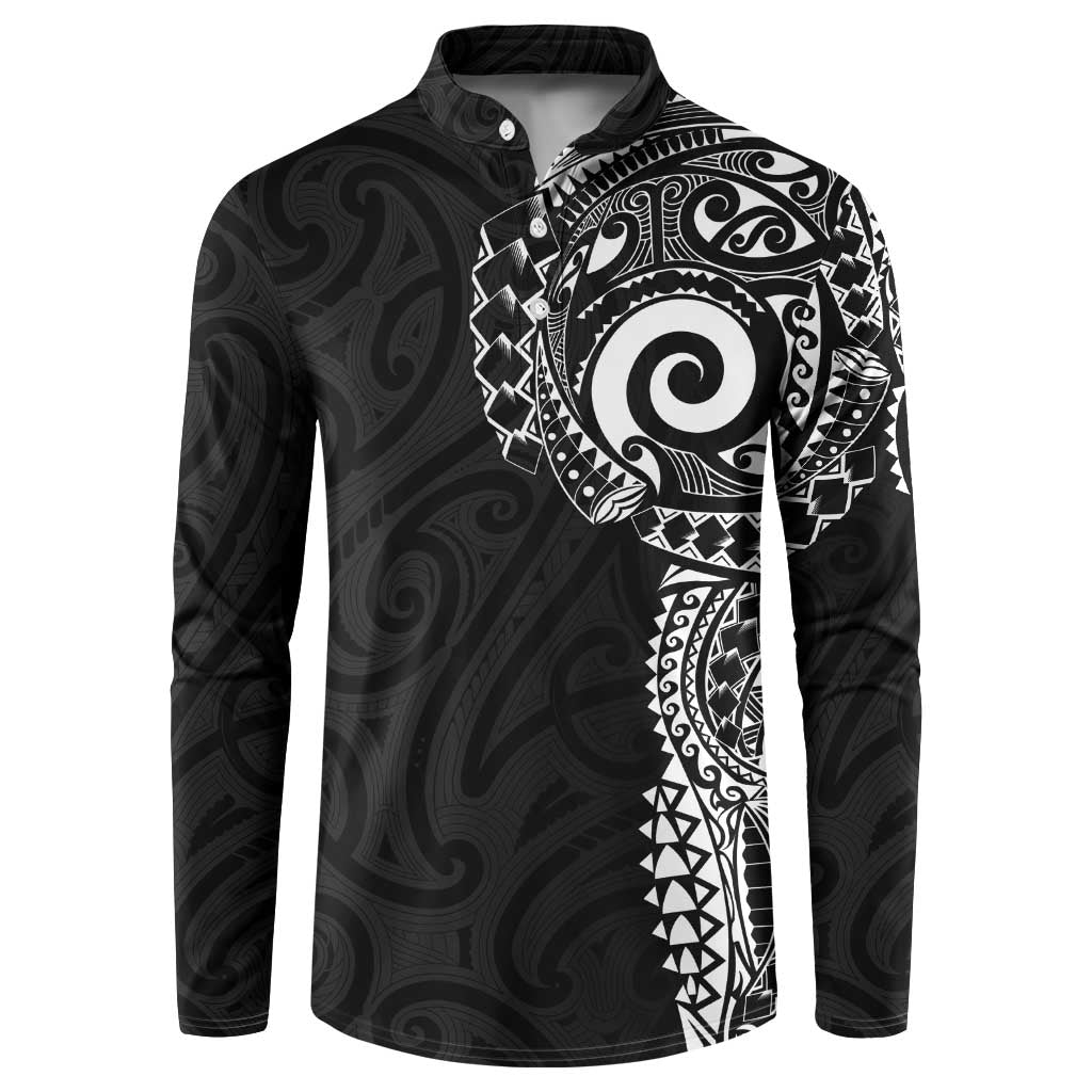 New Zealand Maori Koru Art Traditional Tattoo Button Sweatshirt Simple Style LT03 Black - Polynesian Pride