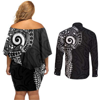 New Zealand Maori Koru Art Traditional Tattoo Couples Matching Off Shoulder Short Dress and Long Sleeve Button Shirt Simple Style LT03 - Polynesian Pride