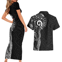 New Zealand Maori Koru Art Traditional Tattoo Couples Matching Short Sleeve Bodycon Dress and Hawaiian Shirt Simple Style LT03 - Polynesian Pride
