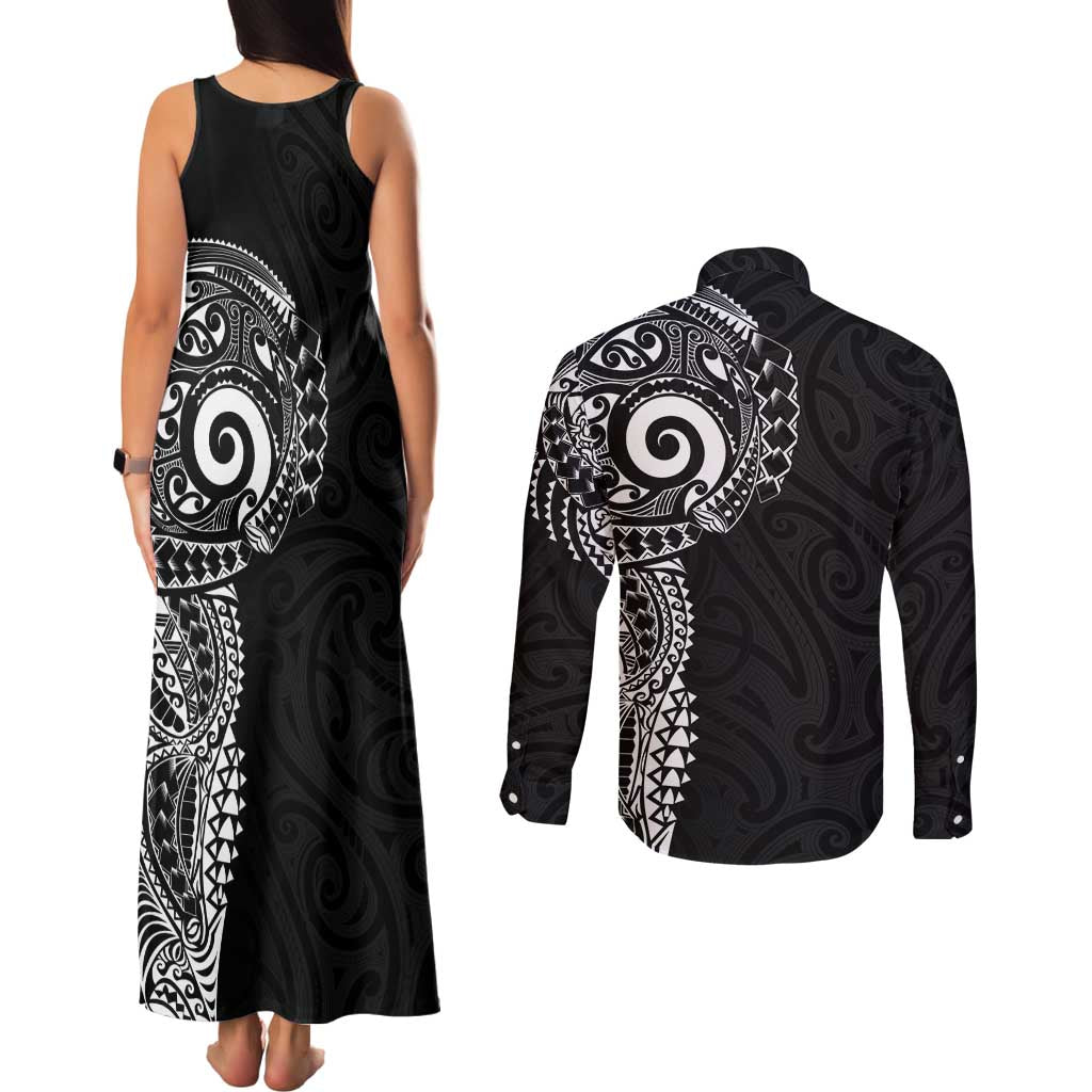 New Zealand Maori Koru Art Traditional Tattoo Couples Matching Tank Maxi Dress and Long Sleeve Button Shirt Simple Style LT03 - Polynesian Pride