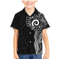 New Zealand Maori Koru Art Traditional Tattoo Family Matching Mermaid Dress and Hawaiian Shirt Simple Style LT03 Son's Shirt Black - Polynesian Pride