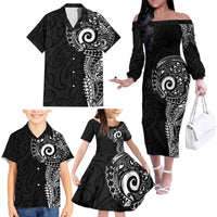 New Zealand Maori Koru Art Traditional Tattoo Family Matching Off The Shoulder Long Sleeve Dress and Hawaiian Shirt Simple Style LT03 - Polynesian Pride