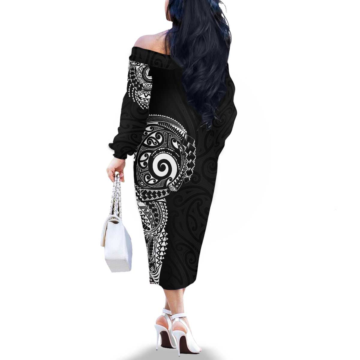 New Zealand Maori Koru Art Traditional Tattoo Family Matching Off The Shoulder Long Sleeve Dress and Hawaiian Shirt Simple Style LT03 - Polynesian Pride
