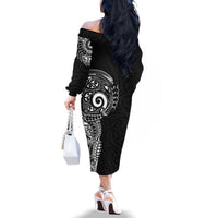 New Zealand Maori Koru Art Traditional Tattoo Family Matching Off The Shoulder Long Sleeve Dress and Hawaiian Shirt Simple Style LT03 - Polynesian Pride