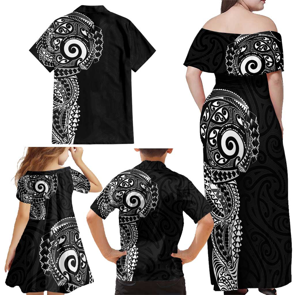 New Zealand Maori Koru Art Traditional Tattoo Family Matching Off Shoulder Maxi Dress and Hawaiian Shirt Simple Style LT03 - Polynesian Pride