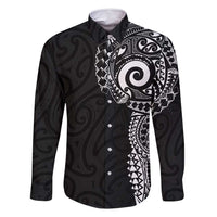 New Zealand Maori Koru Art Traditional Tattoo Family Matching Off Shoulder Maxi Dress and Hawaiian Shirt Simple Style LT03 Dad's Shirt - Long Sleeve Black - Polynesian Pride