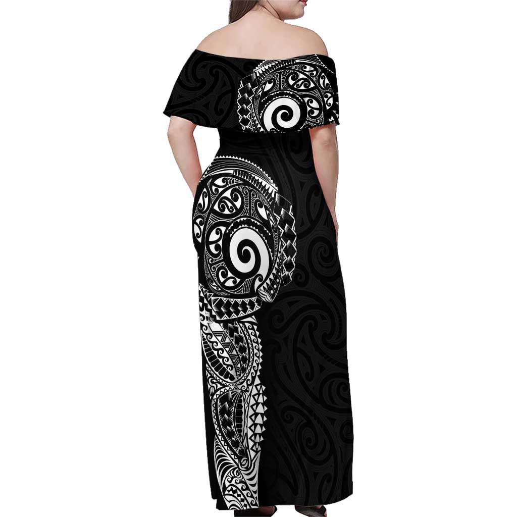 New Zealand Maori Koru Art Traditional Tattoo Family Matching Off Shoulder Maxi Dress and Hawaiian Shirt Simple Style LT03 - Polynesian Pride