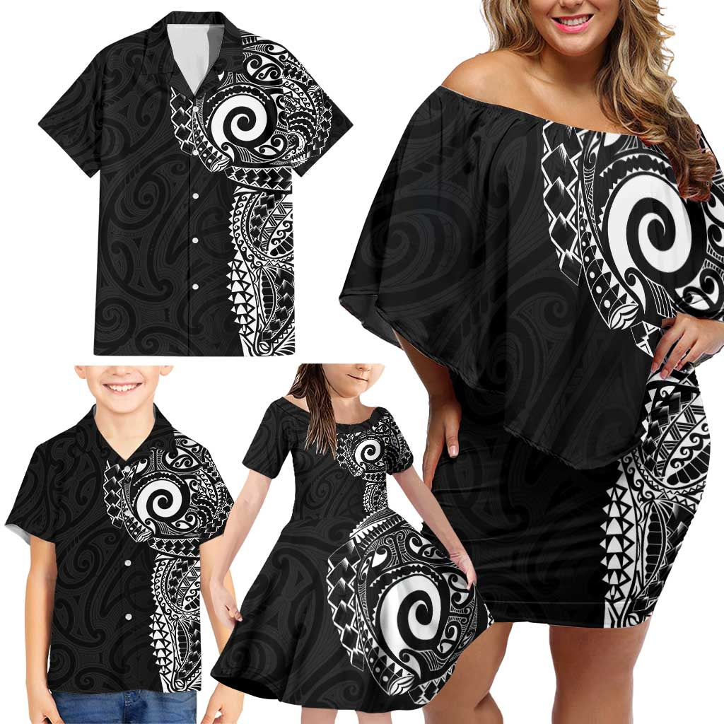 New Zealand Maori Koru Art Traditional Tattoo Family Matching Off Shoulder Short Dress and Hawaiian Shirt Simple Style LT03 - Polynesian Pride