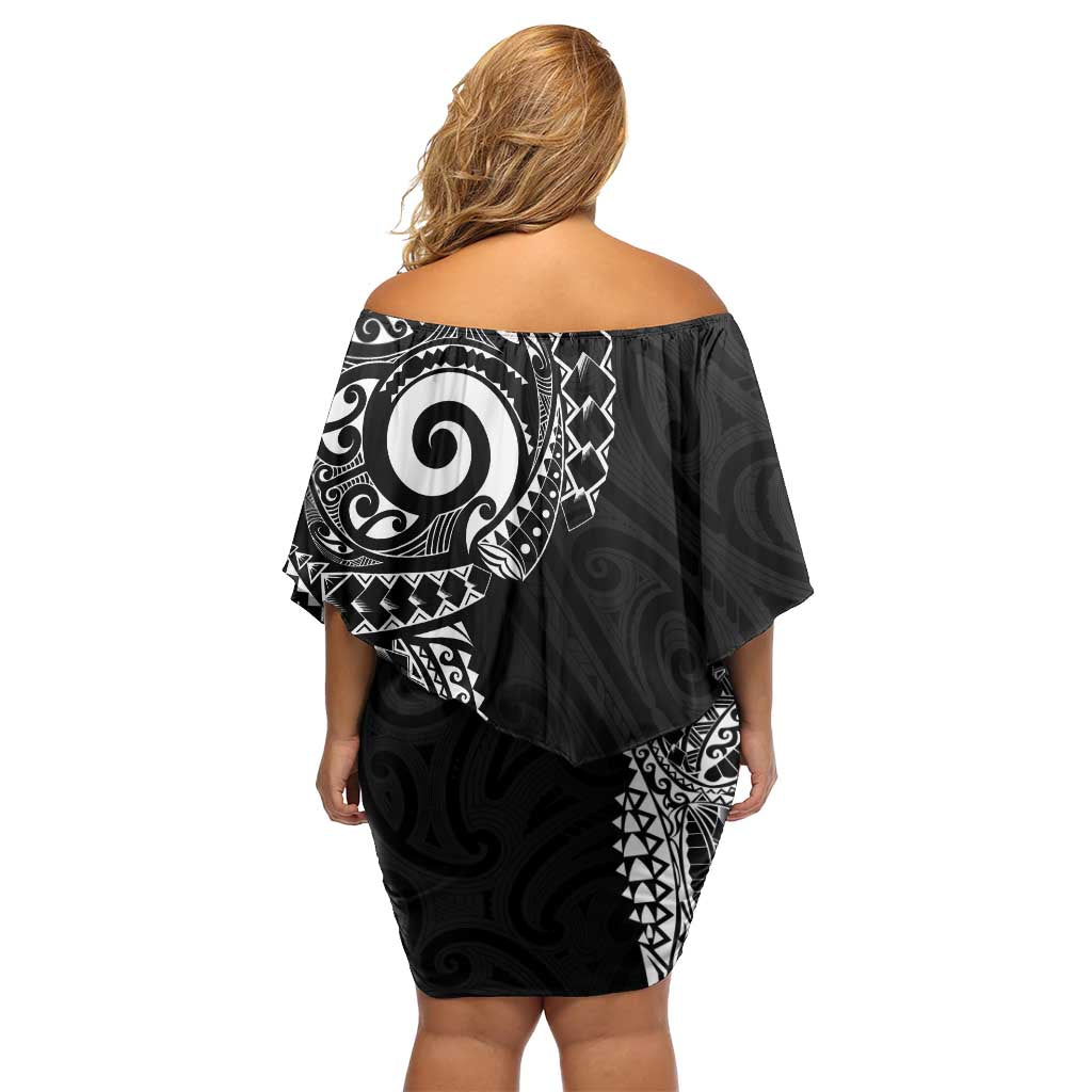 New Zealand Maori Koru Art Traditional Tattoo Family Matching Off Shoulder Short Dress and Hawaiian Shirt Simple Style LT03 - Polynesian Pride