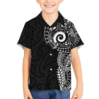 New Zealand Maori Koru Art Traditional Tattoo Family Matching Puletasi and Hawaiian Shirt Simple Style LT03 Son's Shirt Black - Polynesian Pride