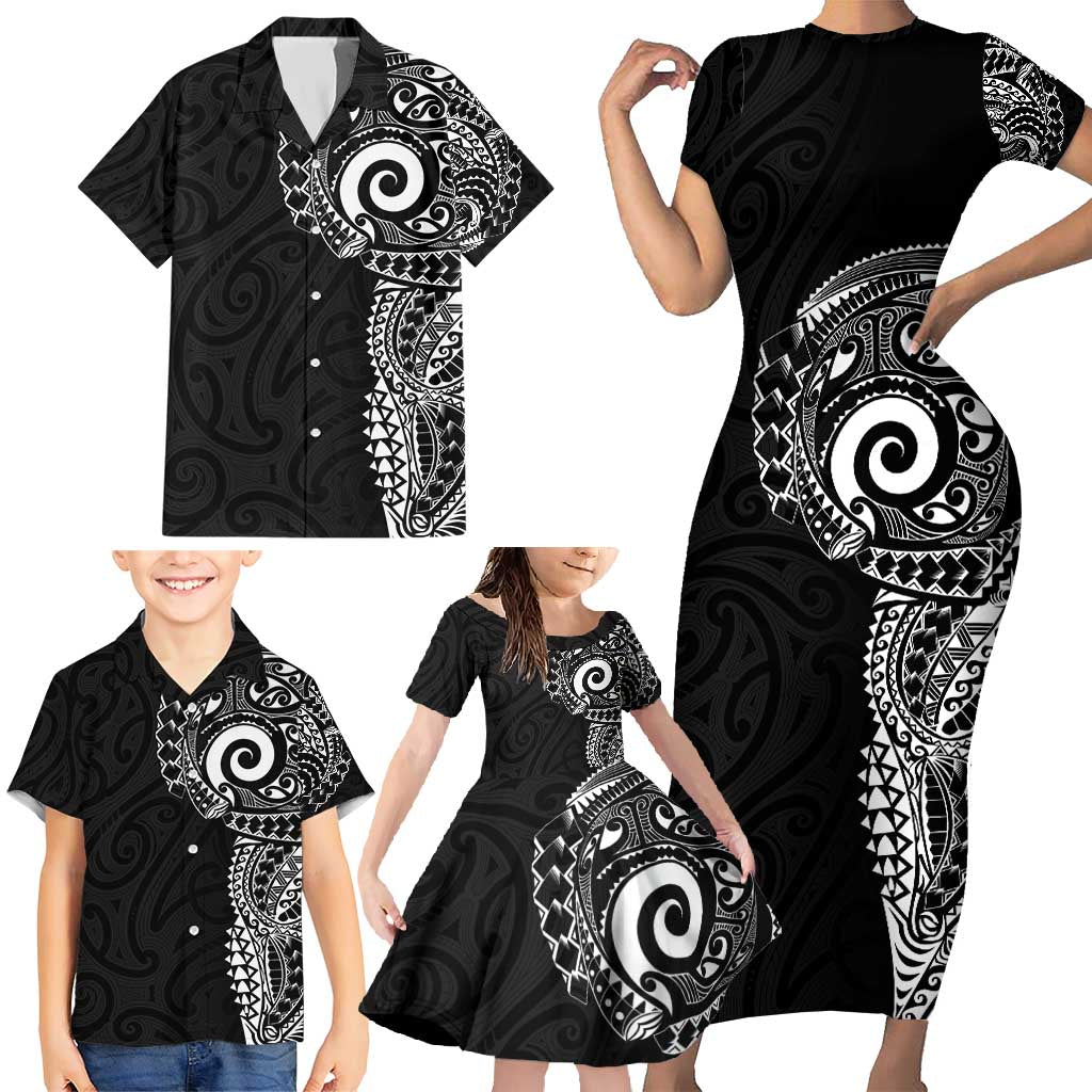 New Zealand Maori Koru Art Traditional Tattoo Family Matching Short Sleeve Bodycon Dress and Hawaiian Shirt Simple Style LT03 - Polynesian Pride