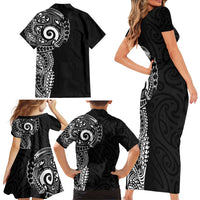 New Zealand Maori Koru Art Traditional Tattoo Family Matching Short Sleeve Bodycon Dress and Hawaiian Shirt Simple Style LT03 - Polynesian Pride