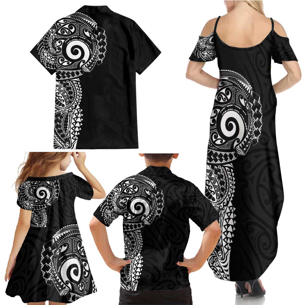 New Zealand Maori Koru Art Traditional Tattoo Family Matching Summer Maxi Dress and Hawaiian Shirt Simple Style LT03 - Polynesian Pride