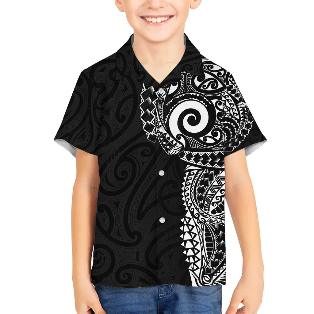 New Zealand Maori Koru Art Traditional Tattoo Family Matching Summer Maxi Dress and Hawaiian Shirt Simple Style LT03 Son's Shirt Black - Polynesian Pride