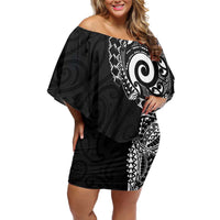 New Zealand Maori Koru Art Traditional Tattoo Off Shoulder Short Dress Simple Style