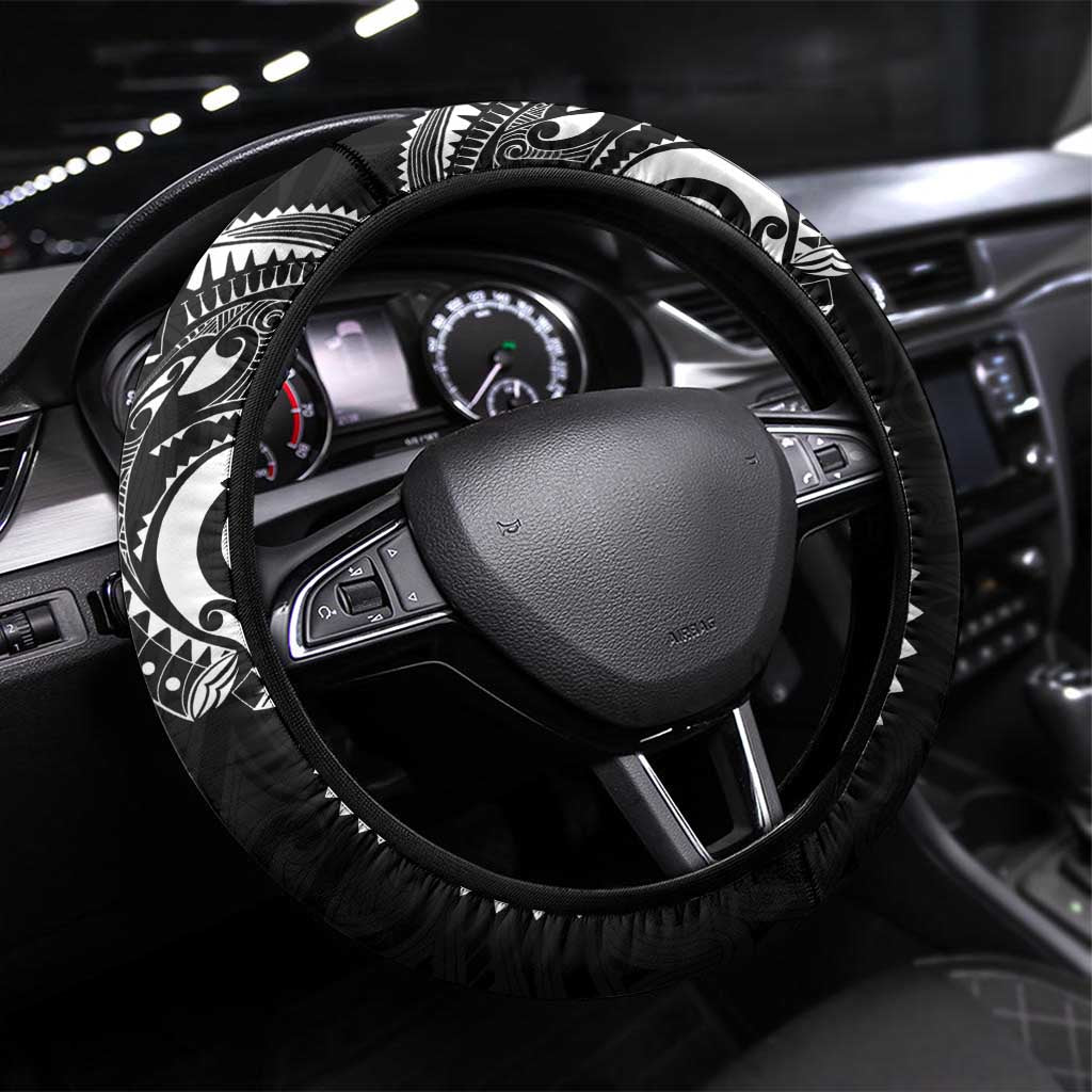 New Zealand Maori Koru Art Traditional Tattoo Steering Wheel Cover Simple Style LT03 Universal Fit Black - Polynesian Pride