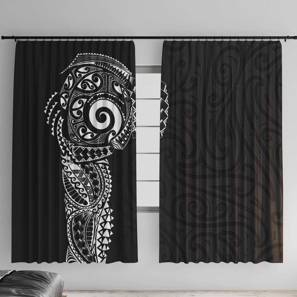 New Zealand Maori Koru Art Traditional Tattoo Window Curtain Simple Style LT03 With Hooks Black - Polynesian Pride