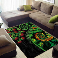 New Zealand Koru Plants and Pohutukawa Area Rug Maori Tattoo Pattern LT03 - Polynesian Pride