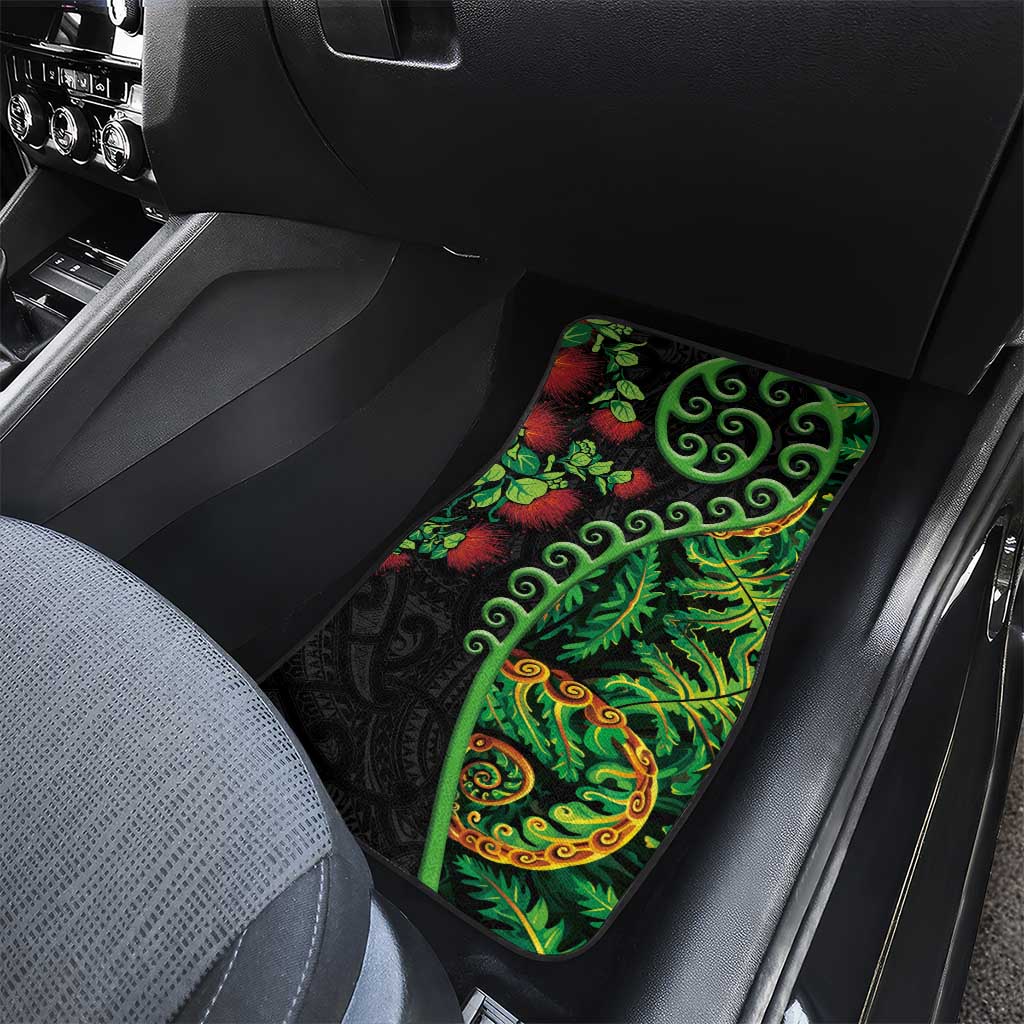 New Zealand Koru Plants and Pohutukawa Car Mats Maori Tattoo Pattern
