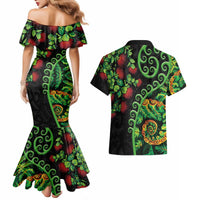 New Zealand Koru Plants and Pohutukawa Couples Matching Mermaid Dress and Hawaiian Shirt Maori Tattoo Pattern LT03 - Polynesian Pride