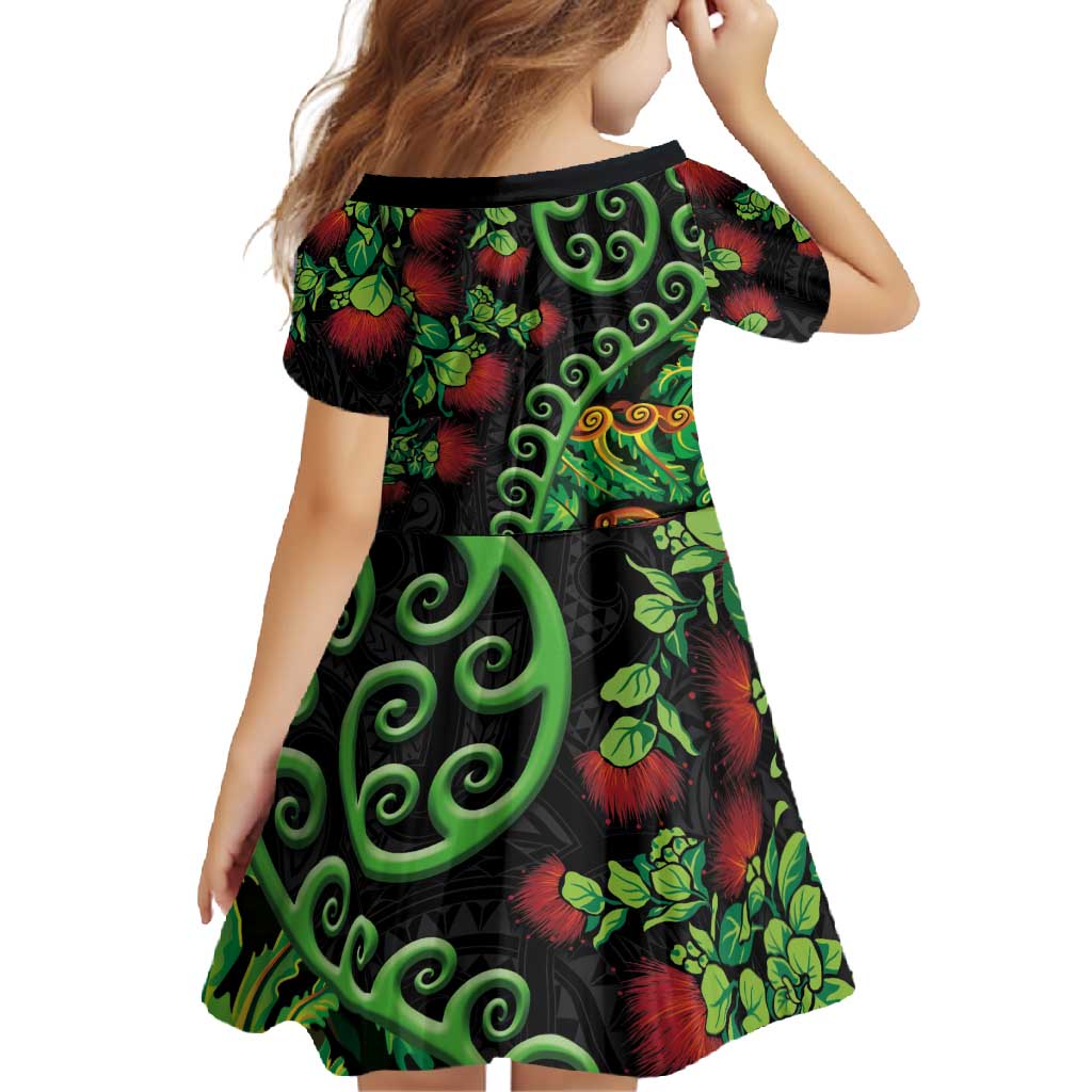 New Zealand Koru Plants and Pohutukawa Family Matching Off Shoulder Maxi Dress and Hawaiian Shirt Maori Tattoo Pattern LT03 - Polynesian Pride
