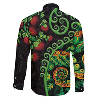 New Zealand Koru Plants and Pohutukawa Family Matching Off Shoulder Short Dress and Hawaiian Shirt Maori Tattoo Pattern LT03 - Polynesian Pride