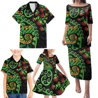 New Zealand Koru Plants and Pohutukawa Family Matching Puletasi and Hawaiian Shirt Maori Tattoo Pattern LT03 - Polynesian Pride