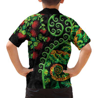 New Zealand Koru Plants and Pohutukawa Family Matching Summer Maxi Dress and Hawaiian Shirt Maori Tattoo Pattern LT03 - Polynesian Pride