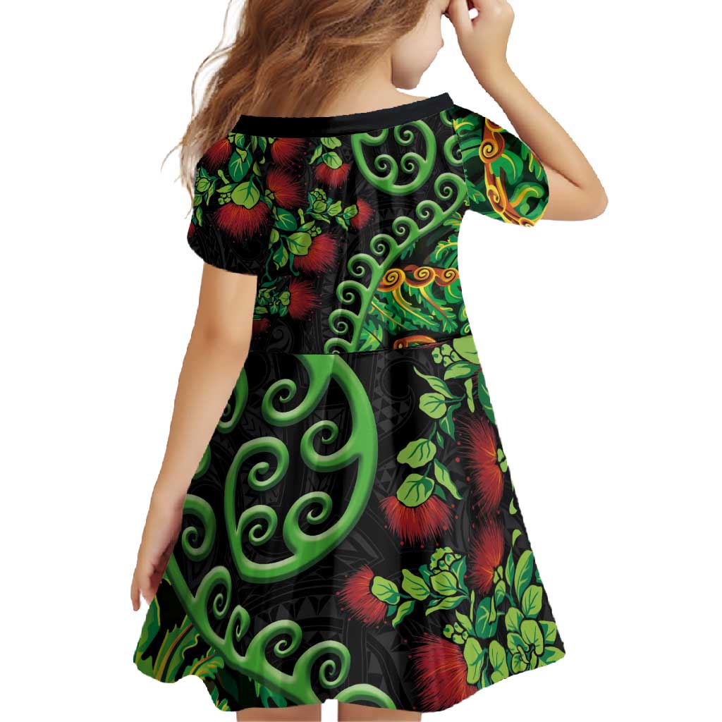 New Zealand Koru Plants and Pohutukawa Family Matching Summer Maxi Dress and Hawaiian Shirt Maori Tattoo Pattern LT03 - Polynesian Pride