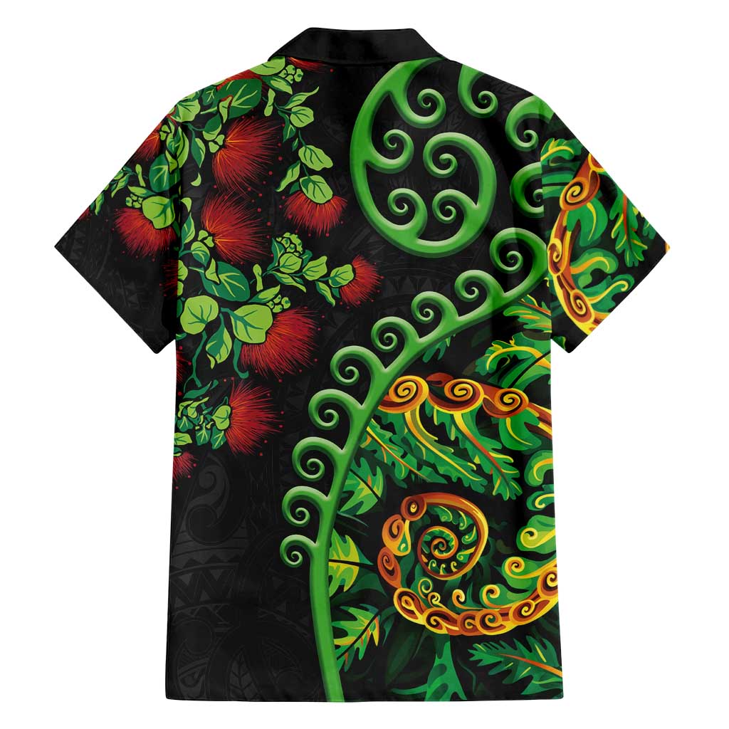 New Zealand Koru Plants and Pohutukawa Family Matching Summer Maxi Dress and Hawaiian Shirt Maori Tattoo Pattern LT03 - Polynesian Pride