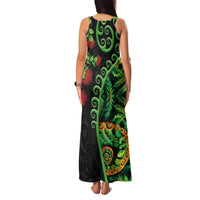 New Zealand Koru Plants and Pohutukawa Family Matching Tank Maxi Dress and Hawaiian Shirt Maori Tattoo Pattern LT03 - Polynesian Pride
