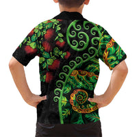 New Zealand Koru Plants and Pohutukawa Kid Hawaiian Shirt Maori Tattoo Pattern