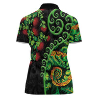 New Zealand Koru Plants and Pohutukawa Women Polo Shirt Maori Tattoo Pattern