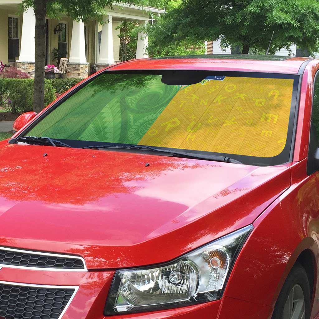 Cook Islands Language Week Auto Sun Shade Tatau Pattern and Rarotongan Alphabet - Polynesian Pride