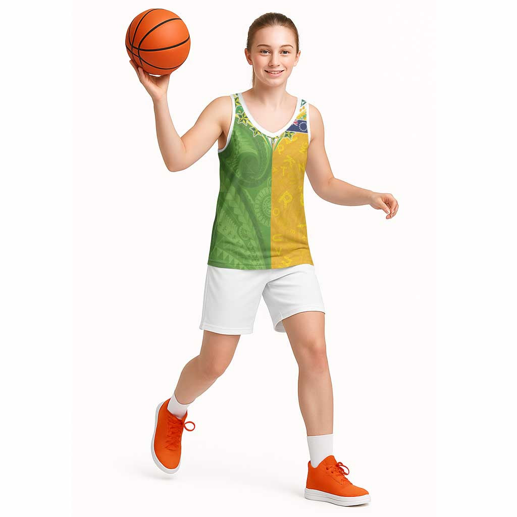Cook Islands Language Week Basketball Jersey Tatau Pattern and Rarotongan Alphabet - Polynesian Pride