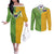 Cook Islands Language Week Couples Matching Off The Shoulder Long Sleeve Dress and Long Sleeve Button Shirt Tatau Pattern and Rarotongan Alphabet - Polynesian Pride