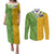 Cook Islands Language Week Couples Matching Puletasi and Long Sleeve Button Shirt Tatau Pattern and Rarotongan Alphabet - Polynesian Pride