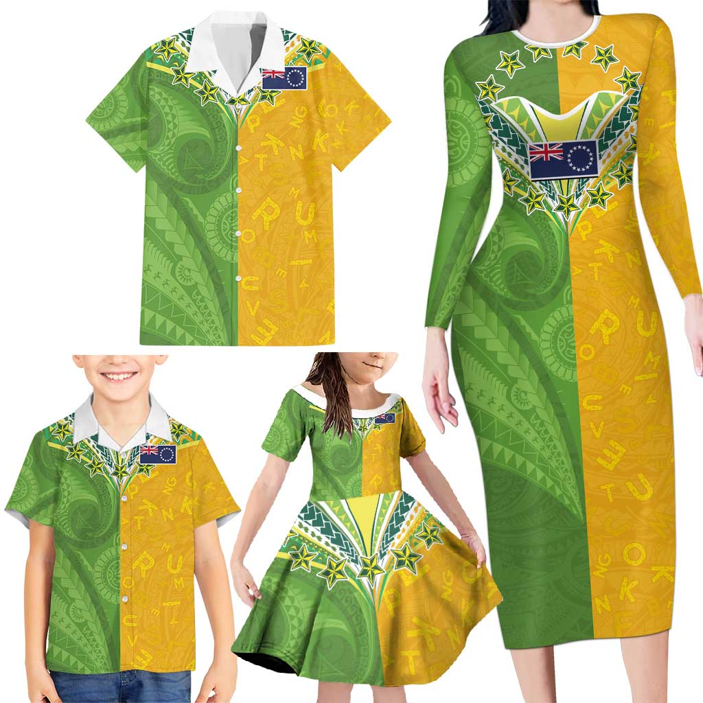 Cook Islands Language Week Family Matching Long Sleeve Bodycon Dress and Hawaiian Shirt Tatau Pattern and Rarotongan Alphabet LT03 - Polynesian Pride
