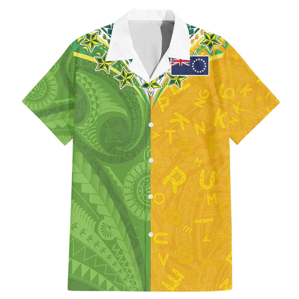 Cook Islands Language Week Family Matching Mermaid Dress and Hawaiian Shirt Tatau Pattern and Rarotongan Alphabet LT03 Dad's Shirt - Short Sleeve Green - Polynesian Pride