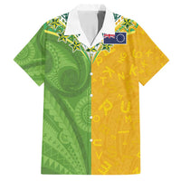 Cook Islands Language Week Family Matching Off Shoulder Short Dress and Hawaiian Shirt Tatau Pattern and Rarotongan Alphabet LT03 Dad's Shirt - Short Sleeve Green - Polynesian Pride