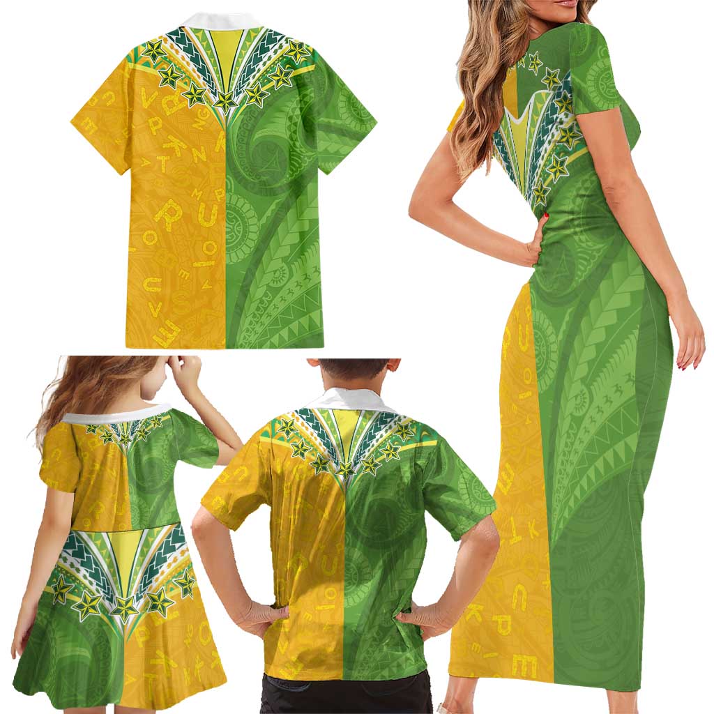 Cook Islands Language Week Family Matching Short Sleeve Bodycon Dress and Hawaiian Shirt Tatau Pattern and Rarotongan Alphabet LT03 - Polynesian Pride