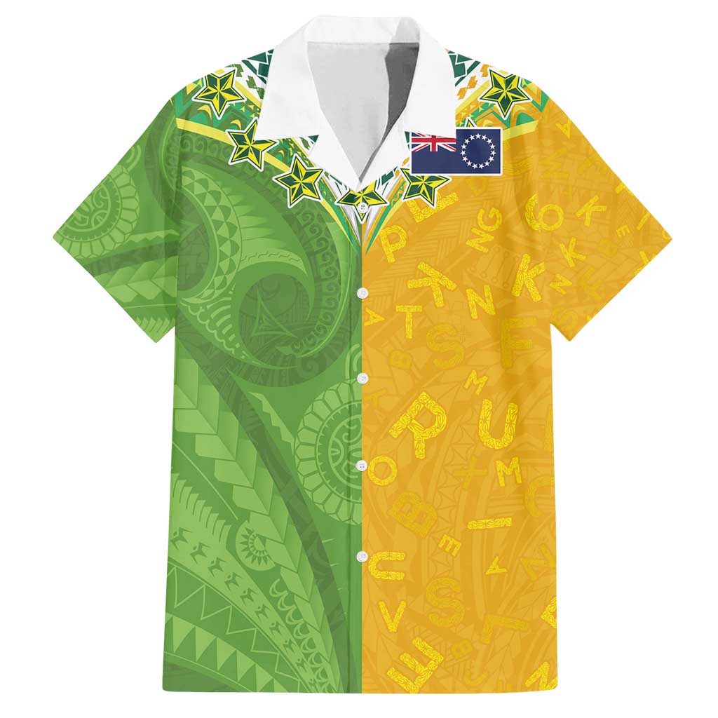 Cook Islands Language Week Family Matching Summer Maxi Dress and Hawaiian Shirt Tatau Pattern and Rarotongan Alphabet LT03 Dad's Shirt - Short Sleeve Green - Polynesian Pride