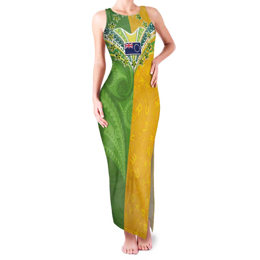 Cook Islands Language Week Family Matching Tank Maxi Dress and Hawaiian Shirt Tatau Pattern and Rarotongan Alphabet LT03 Mom's Dress Green - Polynesian Pride